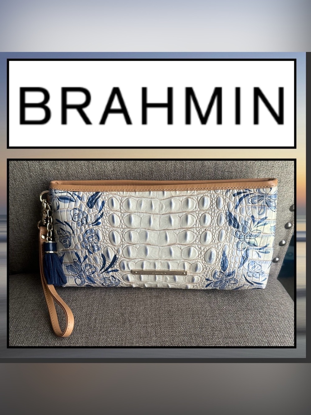 Brahmin Farrah Indigo Palaminto Mino Floral Clutch/Wristlet